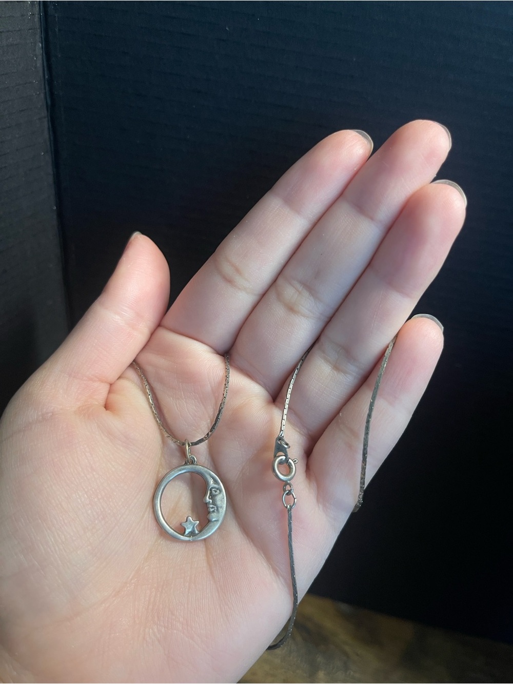 Sterling silver moon star vintage circle necklace 18 inch - Picture 6 of 6